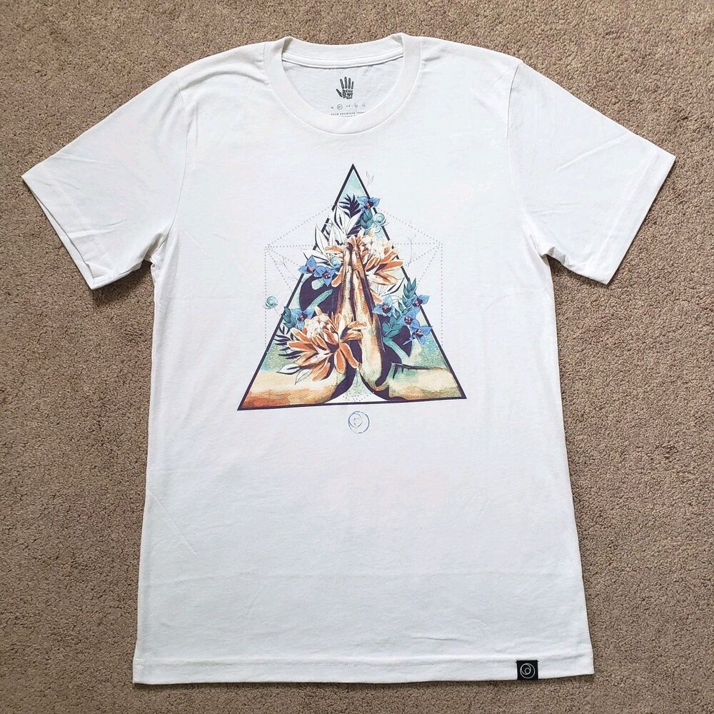 Boho Beautiful Anjali Eco Praying Hands Graphic T-shirt Soft Cotton White Size S